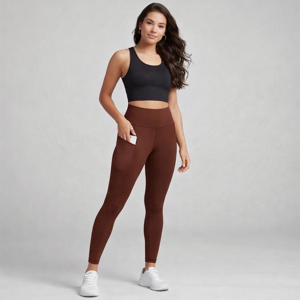All In Motion Earth Brown High-Rise Pocketed Leggings XS‎ | Eco Athletic Yoga